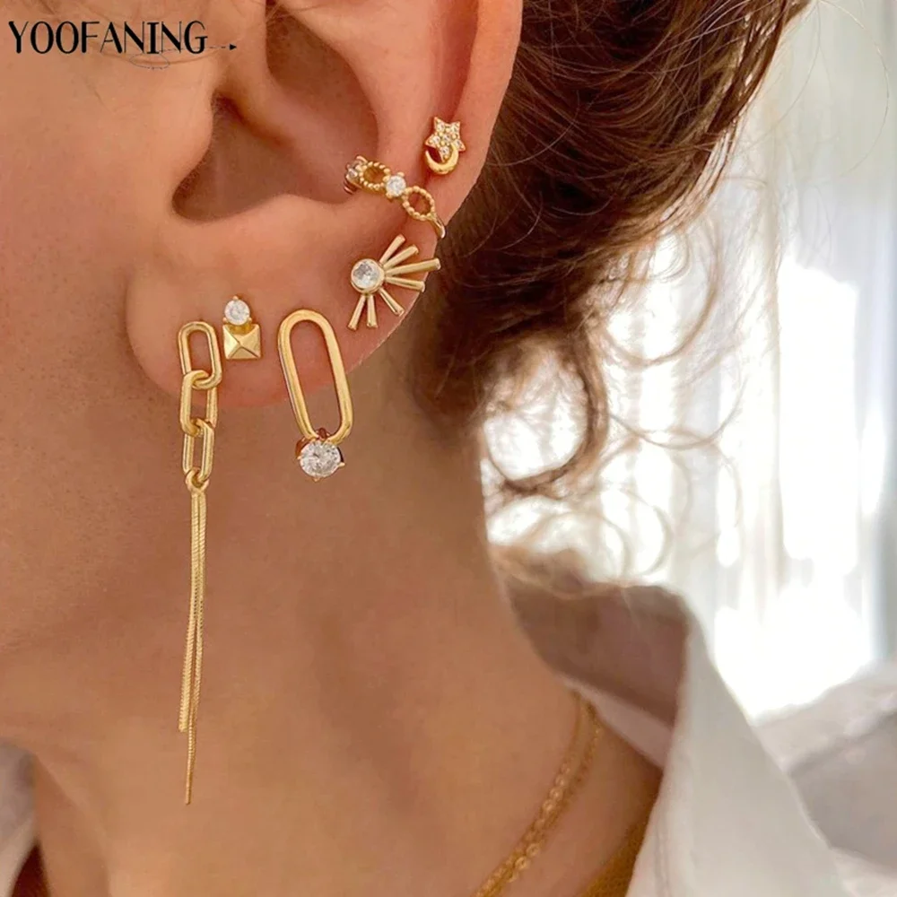 YOOFANING серьги-гвоздики из стерлингового серебра 925 пробы с иглами для ушей, индивидуальные линии, серьги-гвоздики с цирконием, корейские бутиковые серьги, модные украшения (art.: 3920d40706e97) - 3920d40706e97