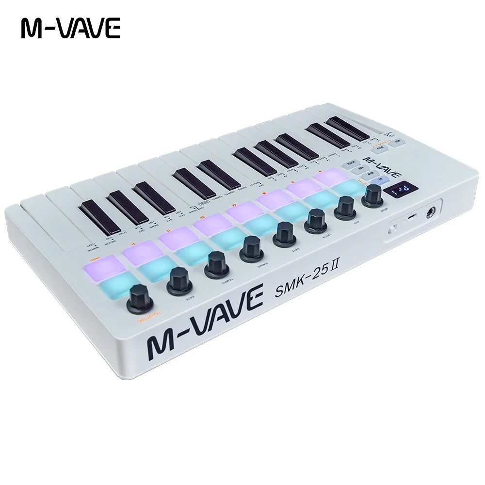 M-VAVE SMK-II 25-клавишный Контроллер MIDI-клавиатуры С 16 Барабанными Пэдками RGB