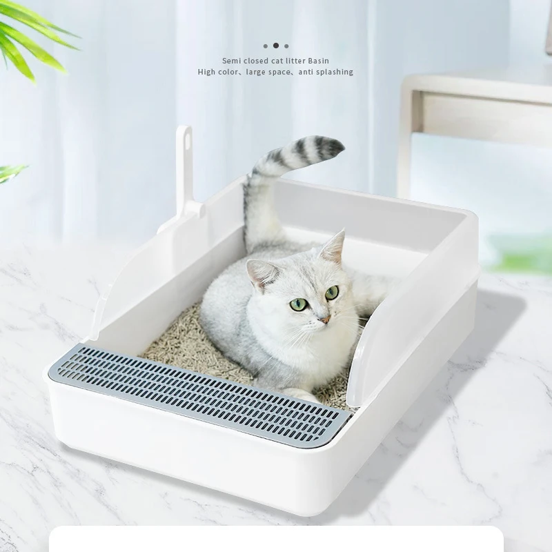 

Большой контейнер для кошачьего туалета, полузакрытый пластиковый бокс для кошачьего туалета, с защитой от брызг, принадлежности для ванно...