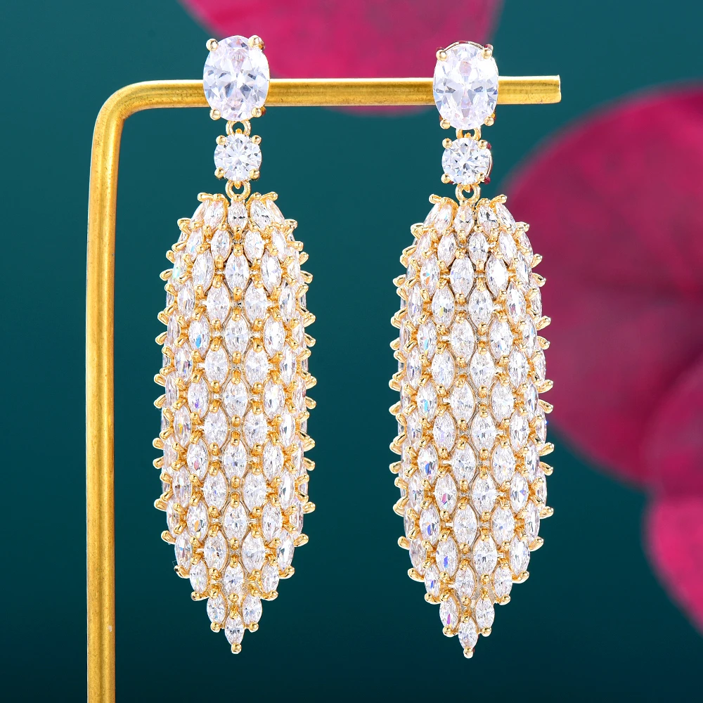 

Jimbora Original Design Shiny CZ Long Pendant Earrings For Women Wedding Bridal Jewelry Trendy Noble High Quality 2022