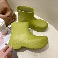 ultralight eva waterproof women rainboots slip on thick sole big toe fashion ladies rain shoes solid girls platform ankle boots