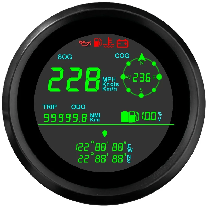 

85mm Boat GPS speedometer with Fuel Gauge Voltmeter Compatible with difference fuel level sensor for Yacht Truck tractor E-bike