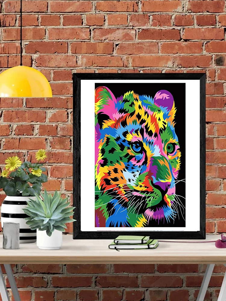 

DIY-5D Diamond Color Leopard Splicing Set Full Diamond Embroidery Mosaic Picture Has Been Closed