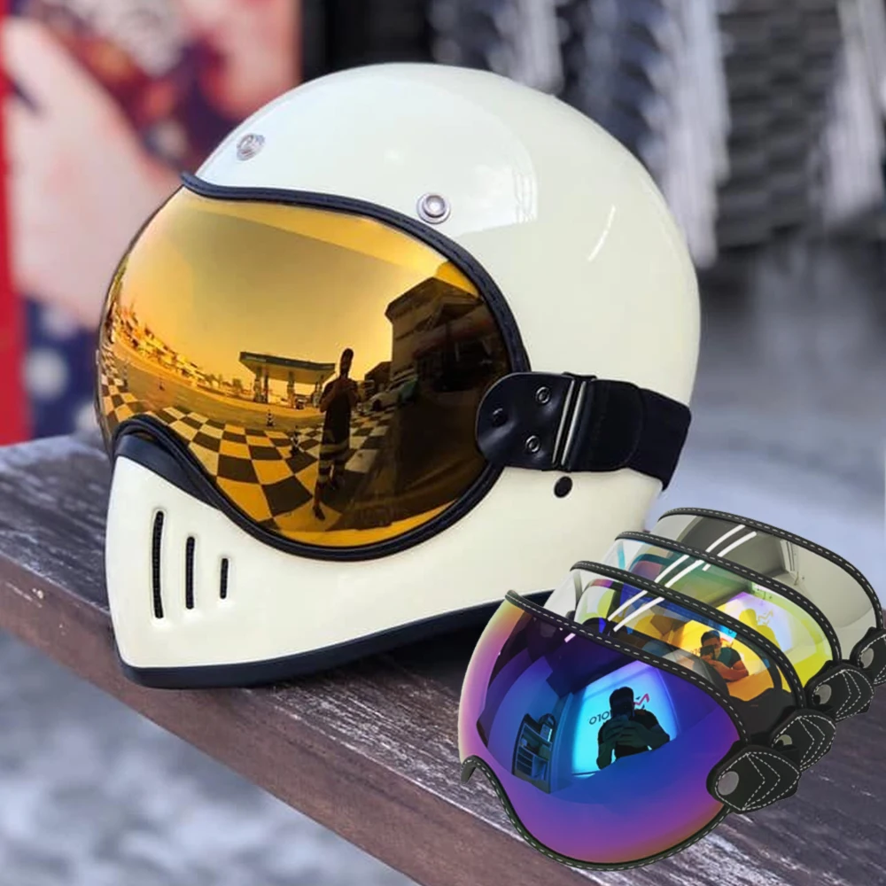 

Flip Up Lens Bubble Vizier Gezicht Shield Mask Voor Thompson Bell Moto 3 Royal Shoei Atv Retro Motorhelm Lens goggles Bril