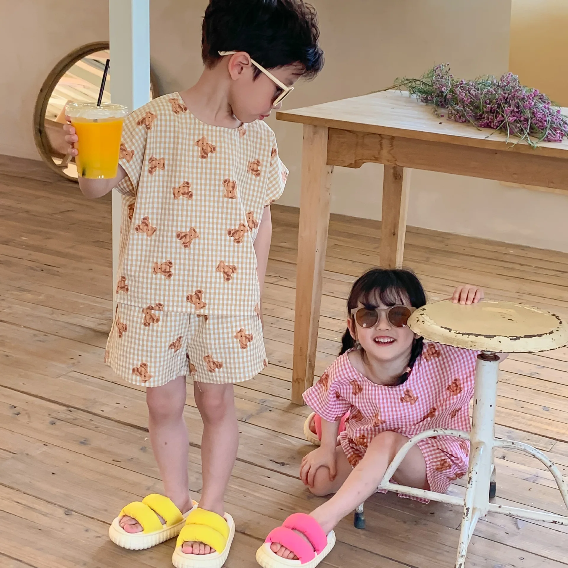 2022 Summer New Baby Clothes Set Cute Cartoon Bear Print Children Short Sleeve 2pcs Suit Kids Boy Girls T Shirt + Shorts Outfits