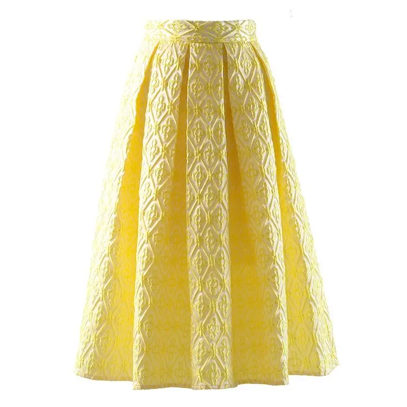 

2022 Ladies Elegant A-line Skirts New Fashion Korean Style Solid Color Jacquard Temperament High Waist Women Long Skirt Y59