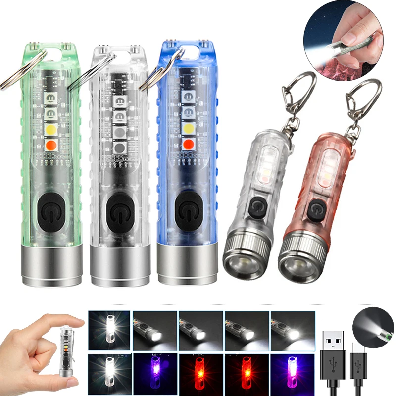 

Mini Flashlight USB Rechargeable Keychain Torch UV Light Multifunction Led Reparing Working Light for Camping