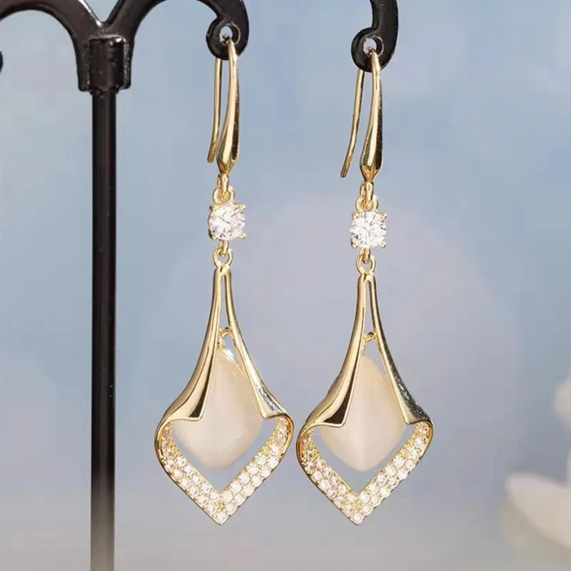 

Корейские модные роскошные серьги-подвески с бриллиантами кошачий глаз для женщин, изысканные серьги-подвески, подарки