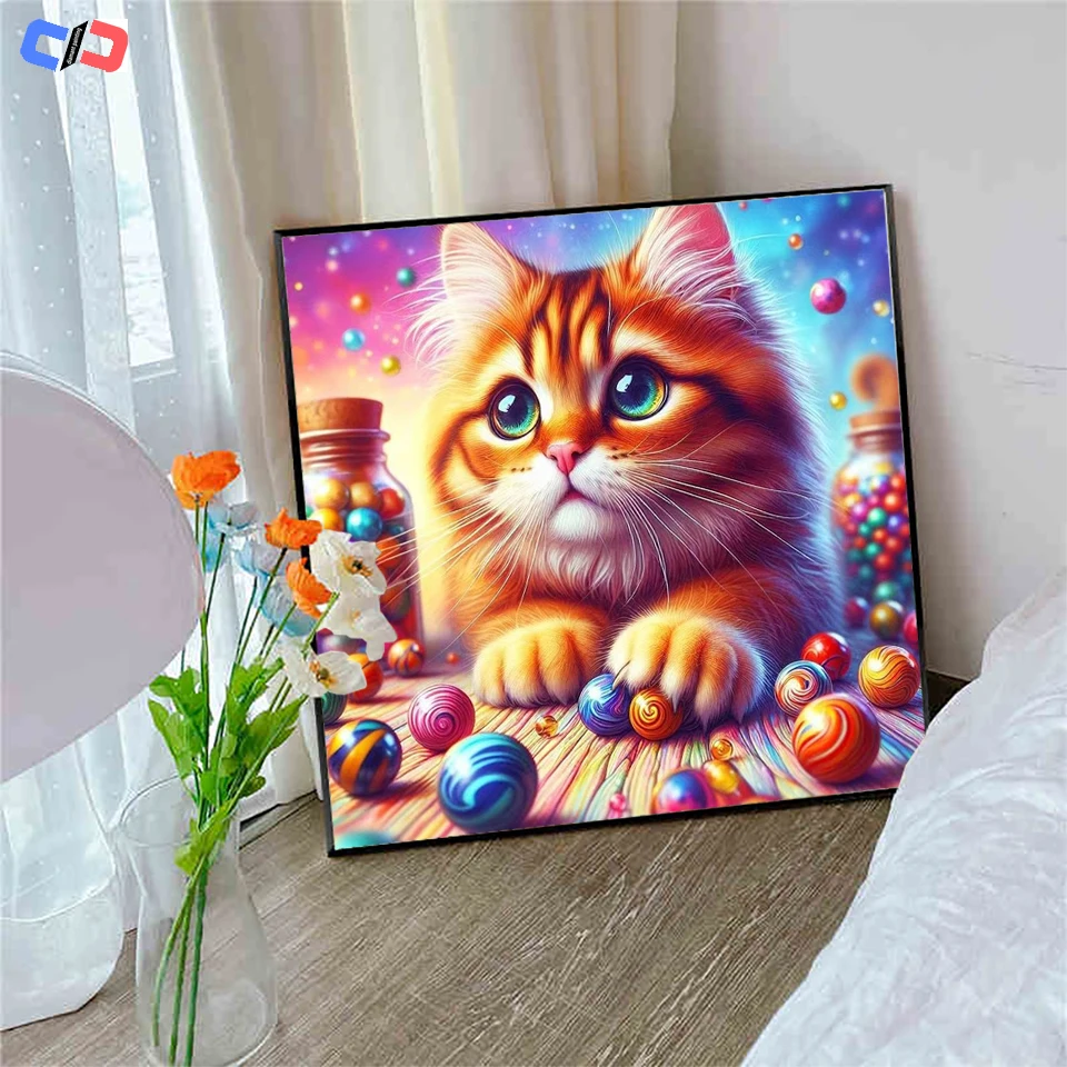 Фото 5D Алмазная мозаика DIY: милые животные, котики, разноцветные конфеты. Новинка 2026 года. Декор для дома. №3