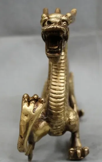 12-дюймовая старая китайская бронзовая позолоченная статуя зодиака Дракона