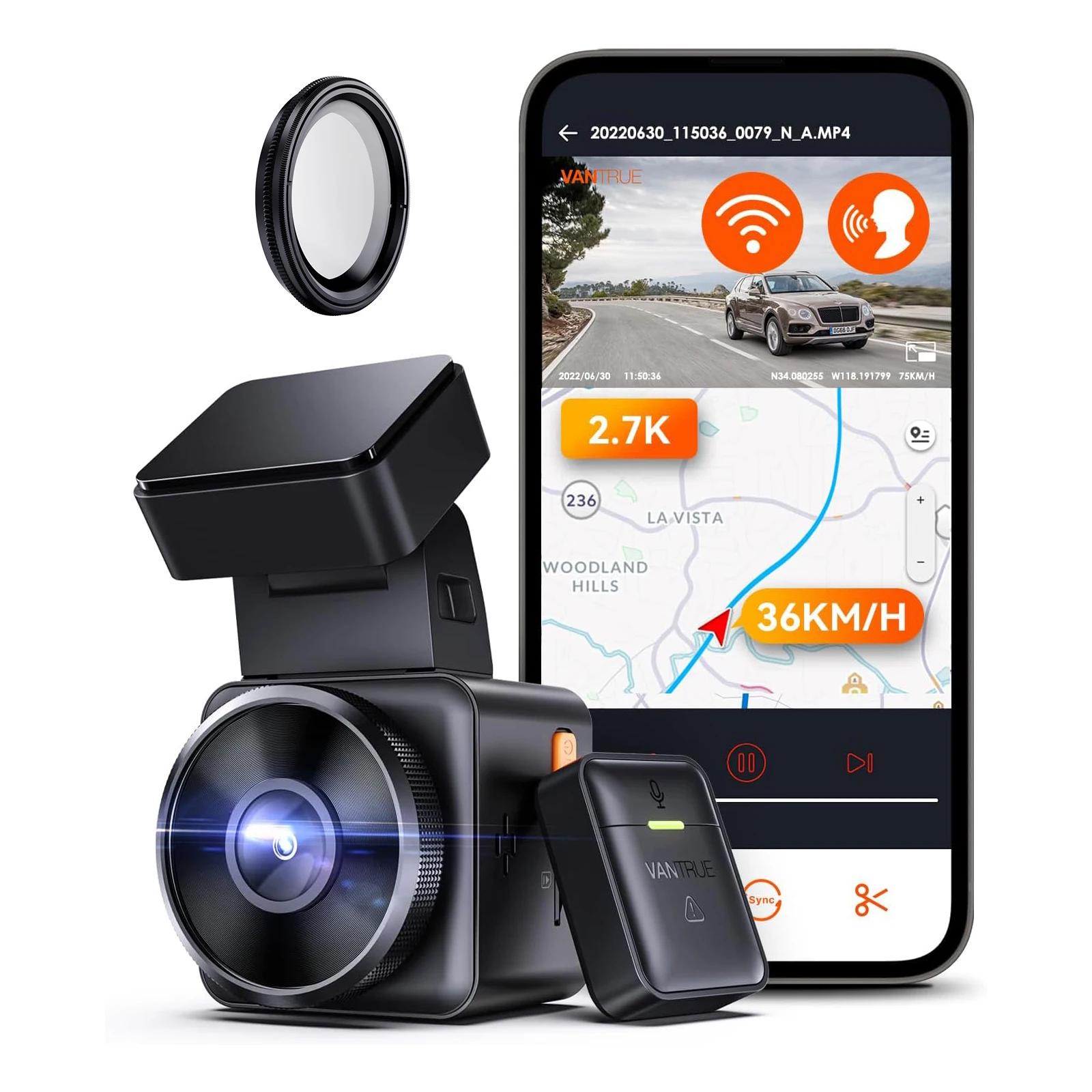 

Vantrue E1 2,7K Wi-Fi Мини-регистратор с голосовым управлением Передняя автомобильная видеорегистратор с GPS и скоростью Супер ночное видение Режим парковки 24 часа