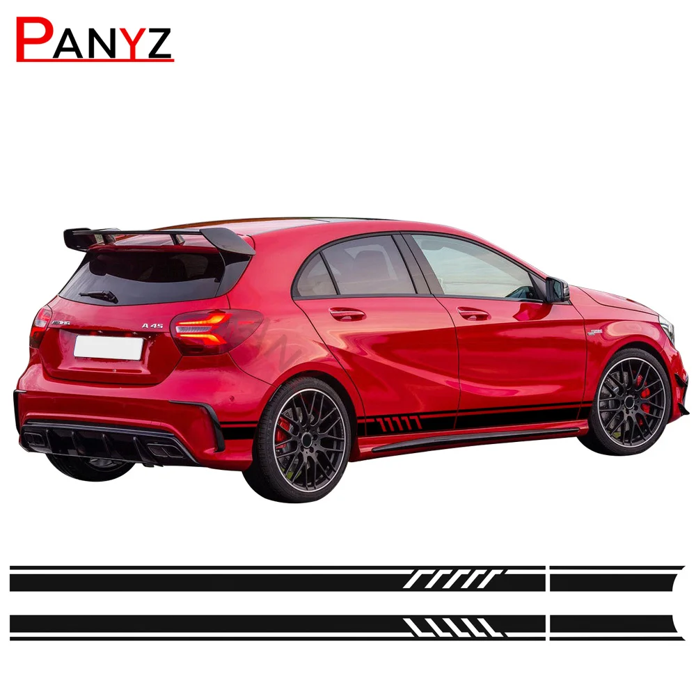 

Наклейки для Mercedes Benz W176 класса A A45 AMG A180 A200, стильные Стикеры с боковыми полосками, цвет черный/серебристый, углеродное волокно