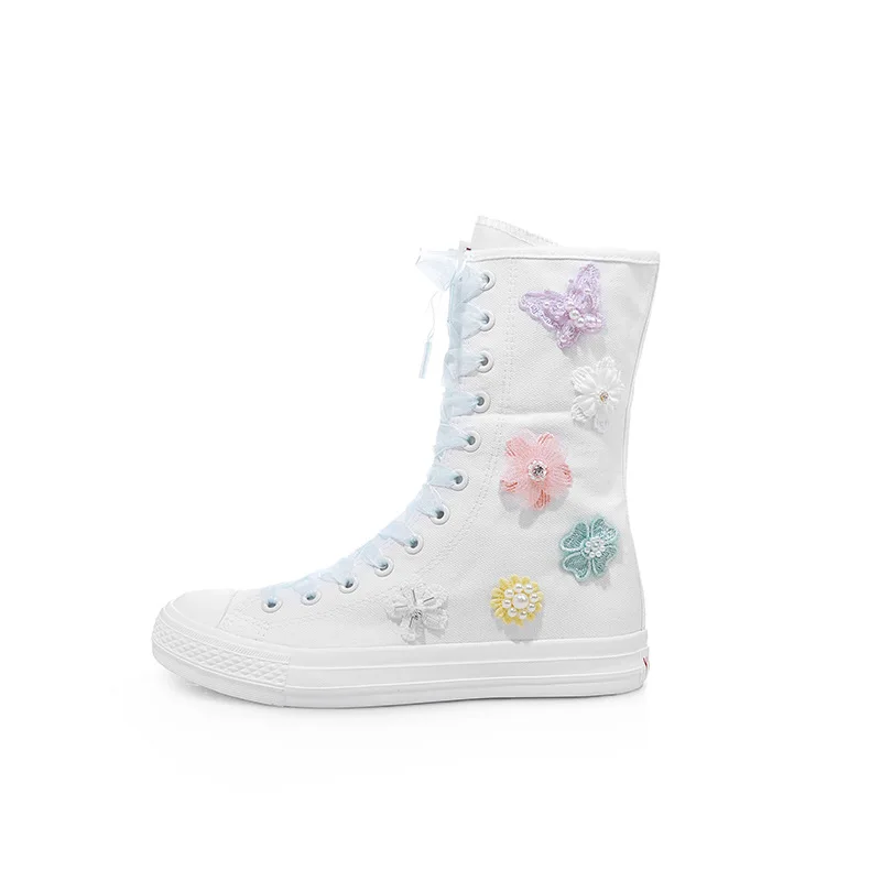 

2023 New High Rise Women's Casual Shoes Lace Laces Flat Bottom Women's Canvas Shoes Mid Top Women's Boots Sneakers Women