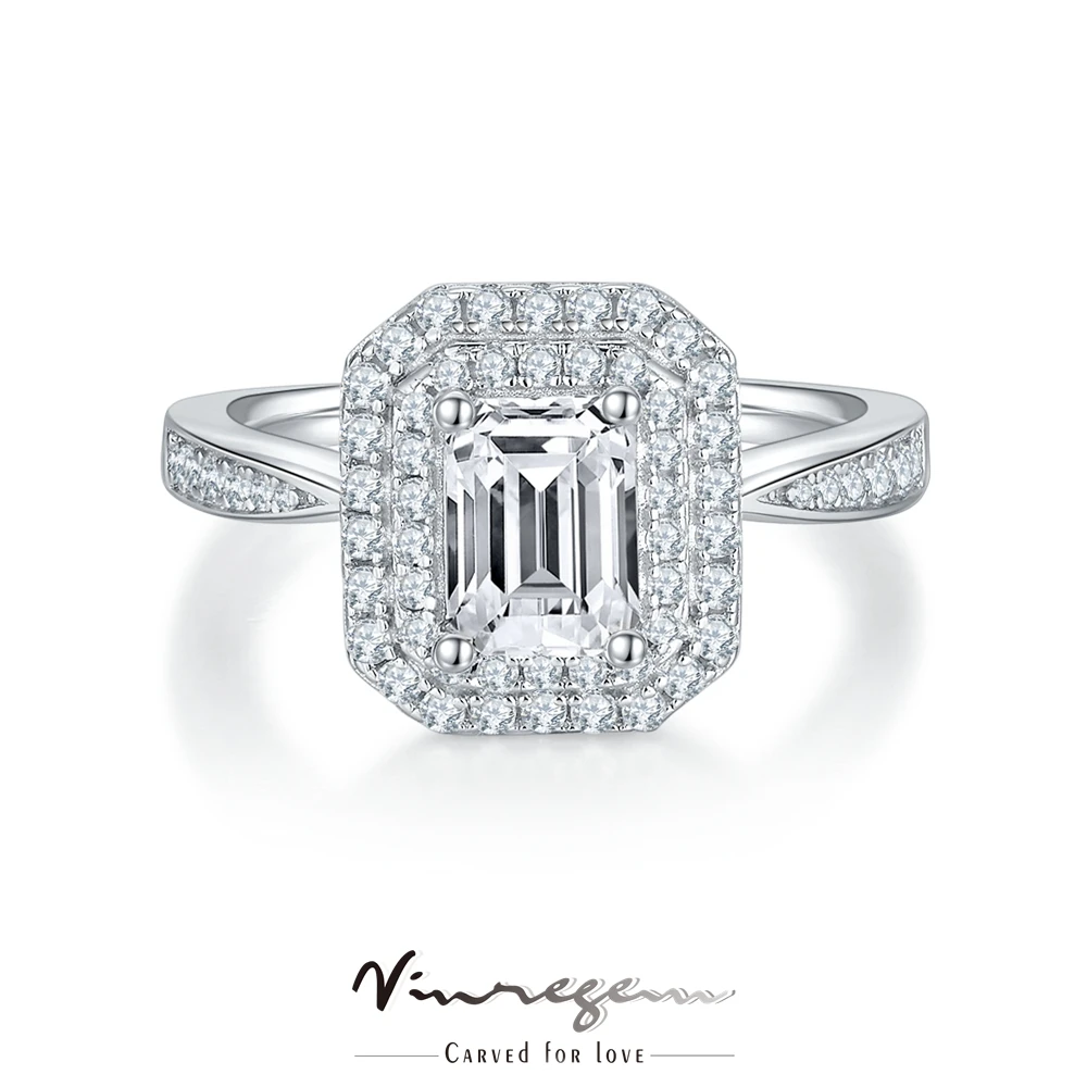 

Vinregem 18K White Gold Plated Emerald Cut 1CT Diamond Tested Moissanite Ring for Women 925 Sterling Silver Jewelry DropShipping