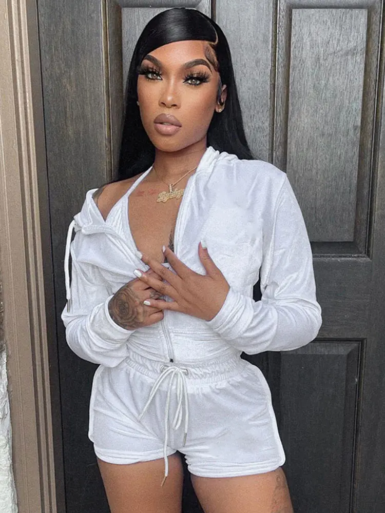 

Kalevest Y2K Tracksuit Three Piece Sets Milkmaid Top Zipper Coat and Lace Up Short Pants Brown Mall Goth Rave Women 3 Piece Sets