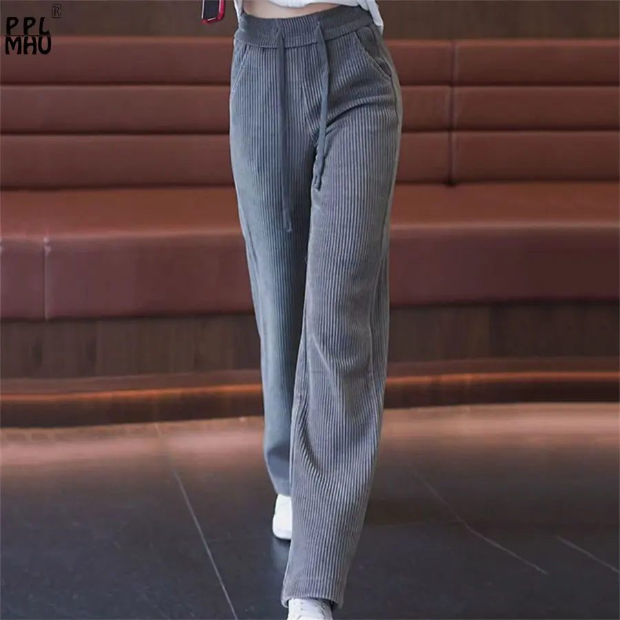 Korean High Waist Casual Trousers Oversize 4xl Loose Wide Leg Female Pantalones Corduroy Spring Fall Baggy Women Straight Pants