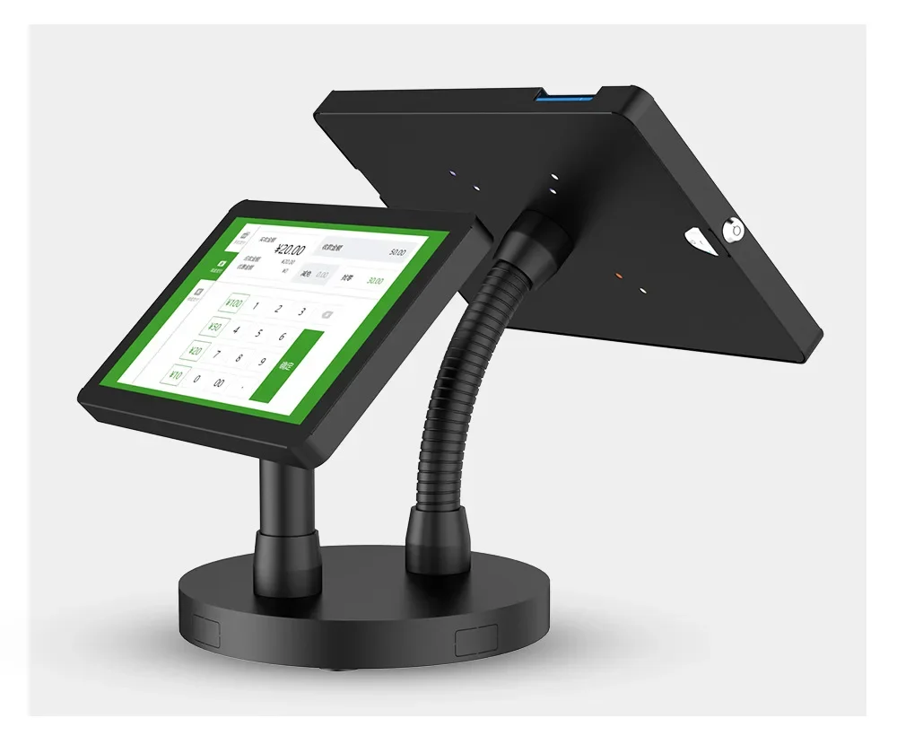 Фото Запираемая подставка для двойного планшета POS-счетчика, настольное крепление для безопасности, подставка для киоска с двумя планшетами для iPad 10,9 дюймов, 11 дюймов №3
