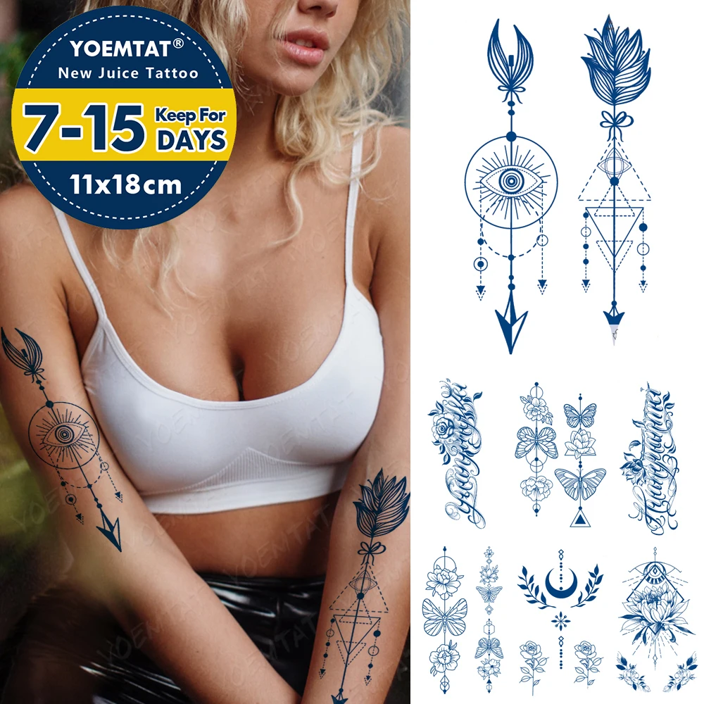 

Semi-Permanent Waterproof Temporary Tattoo Stickers Feather Eye Totem Genipin Herbal Juice Lasting Ink Fake Arm Geometry Tatoo