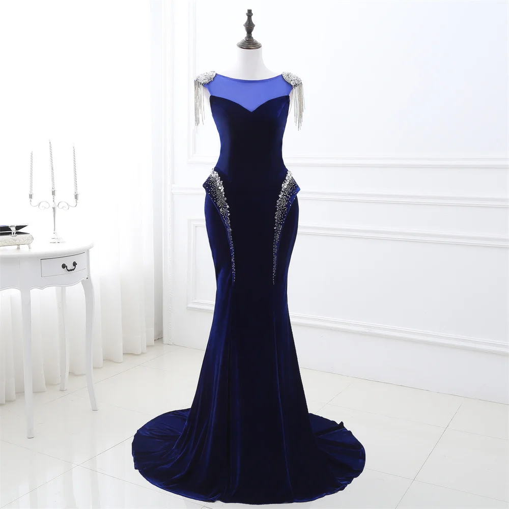 

Elegant Formal Evening Dresses Scoop Neckline Trumpet/Mermaid Sleeveless Court Train Taffeta with Sequins Beading Prom Gowns