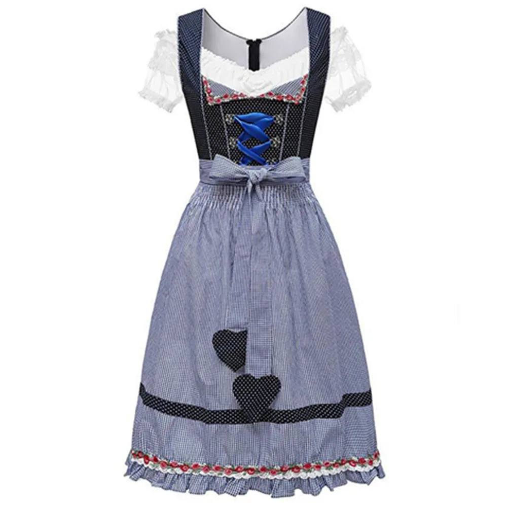 

Женский классический костюм на Октоберфест, Баварская национальная Синяя Клетчатая Клубная одежда, косплей, карнавал, Хэллоуин, необычное платье