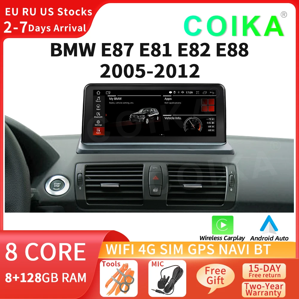 Автомобильный мультимедийный плеер COIKA Android 12 для BMW E81 E82 E87 E88 WIFI SIM Carplay BT IPS