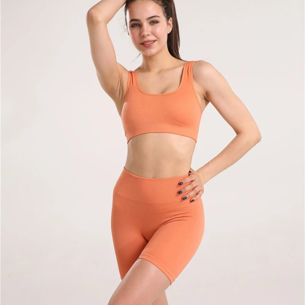 Seamless Sport Set Women 2 Two Piece Crop top Bra Leggings Shorts Yoga Set Sportsuit Wear Workout Outfit  Fitness Gym Clothes