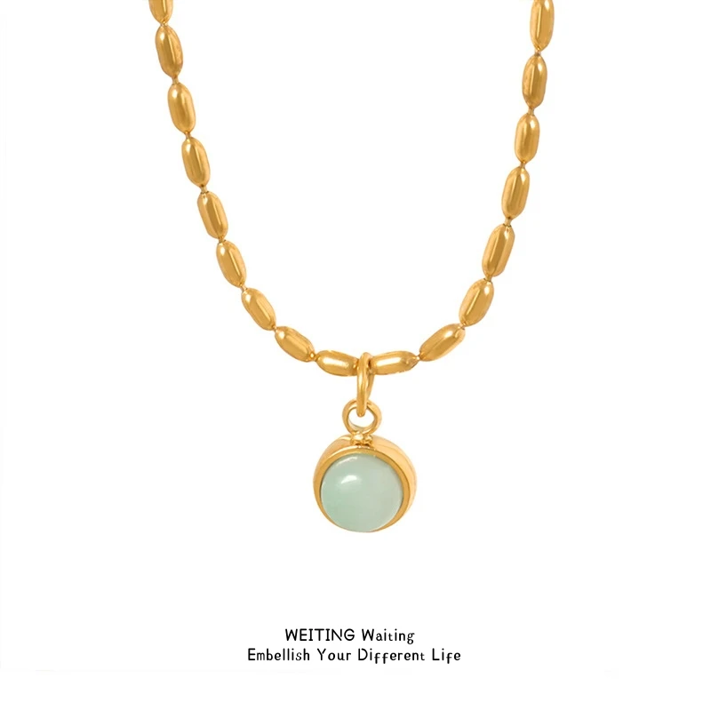 

Ожерелье с подвеской Kpop в стиле ретро из натурального камня для женщин, цепочка на ключицу, модные аксессуары из нержавеющей стали, повседне...