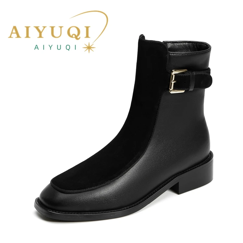 AIYUQI Ankle Boots Women Genuine Leather 2023 New Winter Fashion Women Booties British Style Rear Zipper Ladies Knight Boots