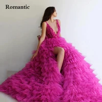 romantic ball gowns evening dress pink magenta tulle high split sweetheart with appliques prom gowns for special occasion 2022