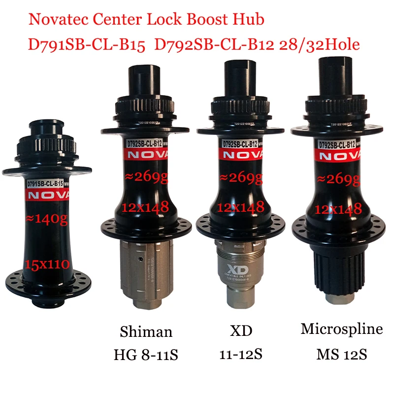 

Novatec Hub D792SB-CL B12 D791SB-CL B15 Boost Center Lock Shima HG XD Microspline Freehub Front 15X110mm Rear 12X148mm 28 32Hole