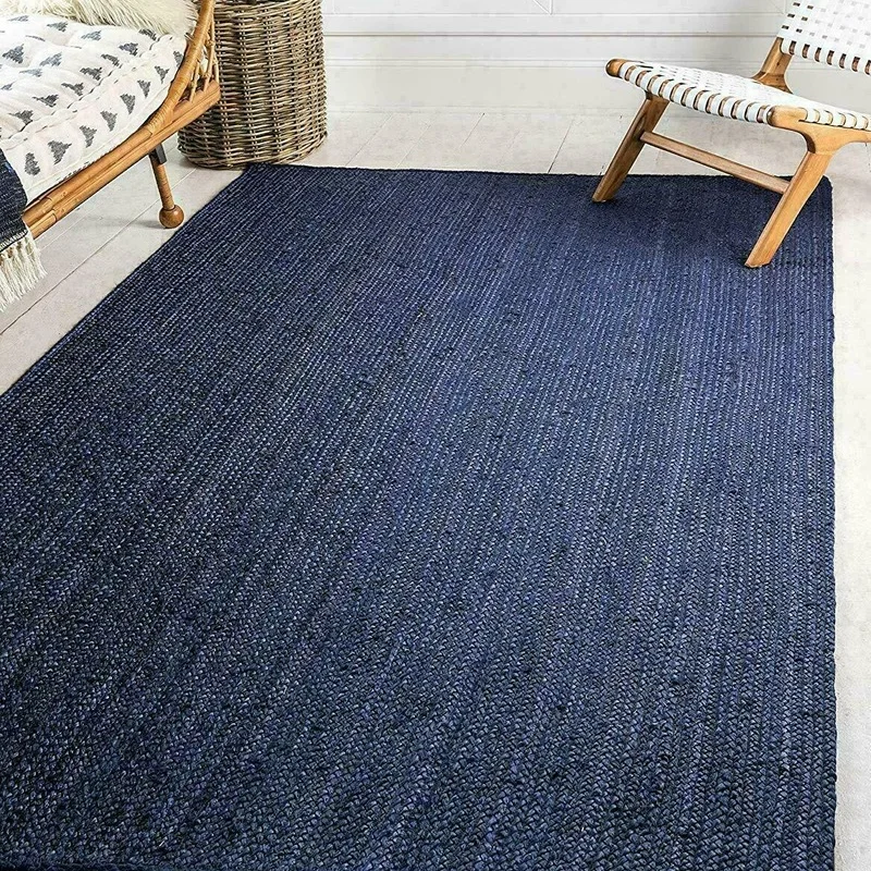 

Jute Hand-woven Blue Carpet Runner Double-sided Carpet Modern Living Decoration Carpet Rugs for Bedroom