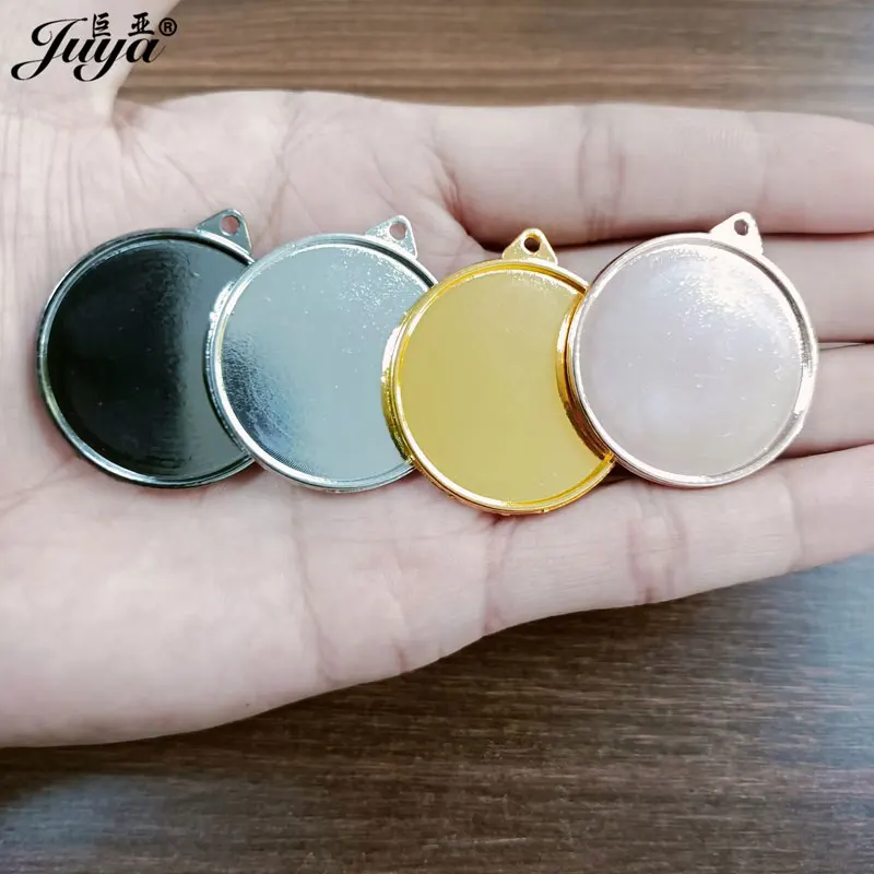 

10pcs/lot 30mm Double Sided Cabochon Pendant Bases High Quality Plated Blank Smooth Tray For DIY Jewelry Making Accessories