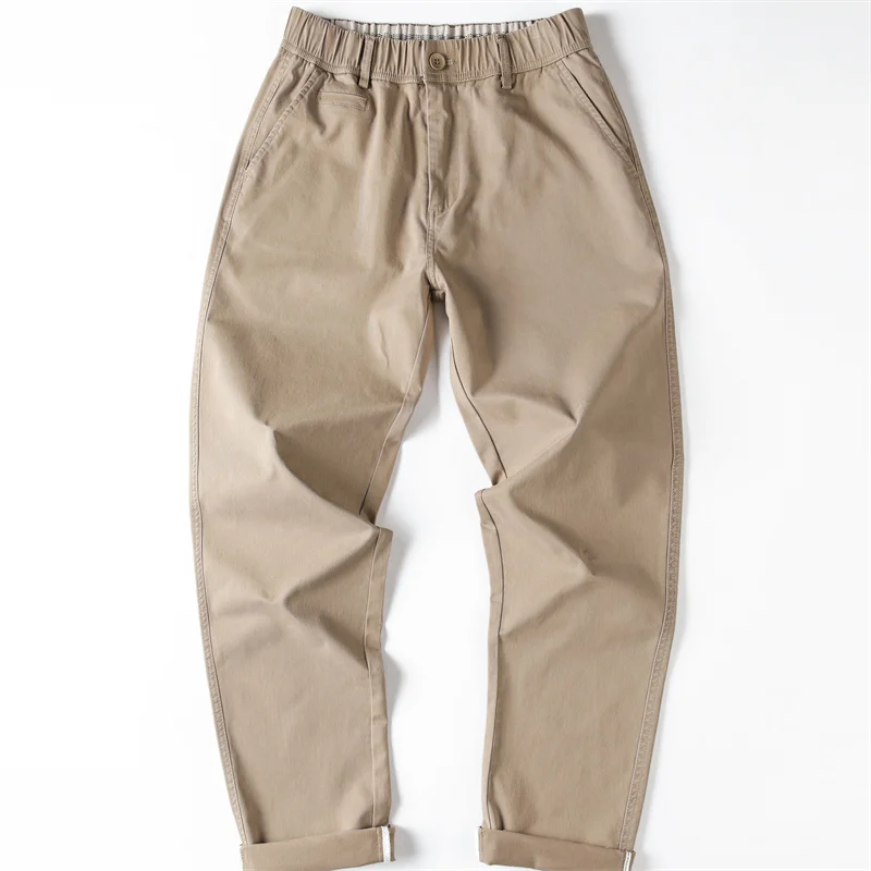 

Brand Elastic Cotton 2023 Spring Autumn New Casual Pants Men's Loose Straight Tube Increasing Code Worker Trousers
