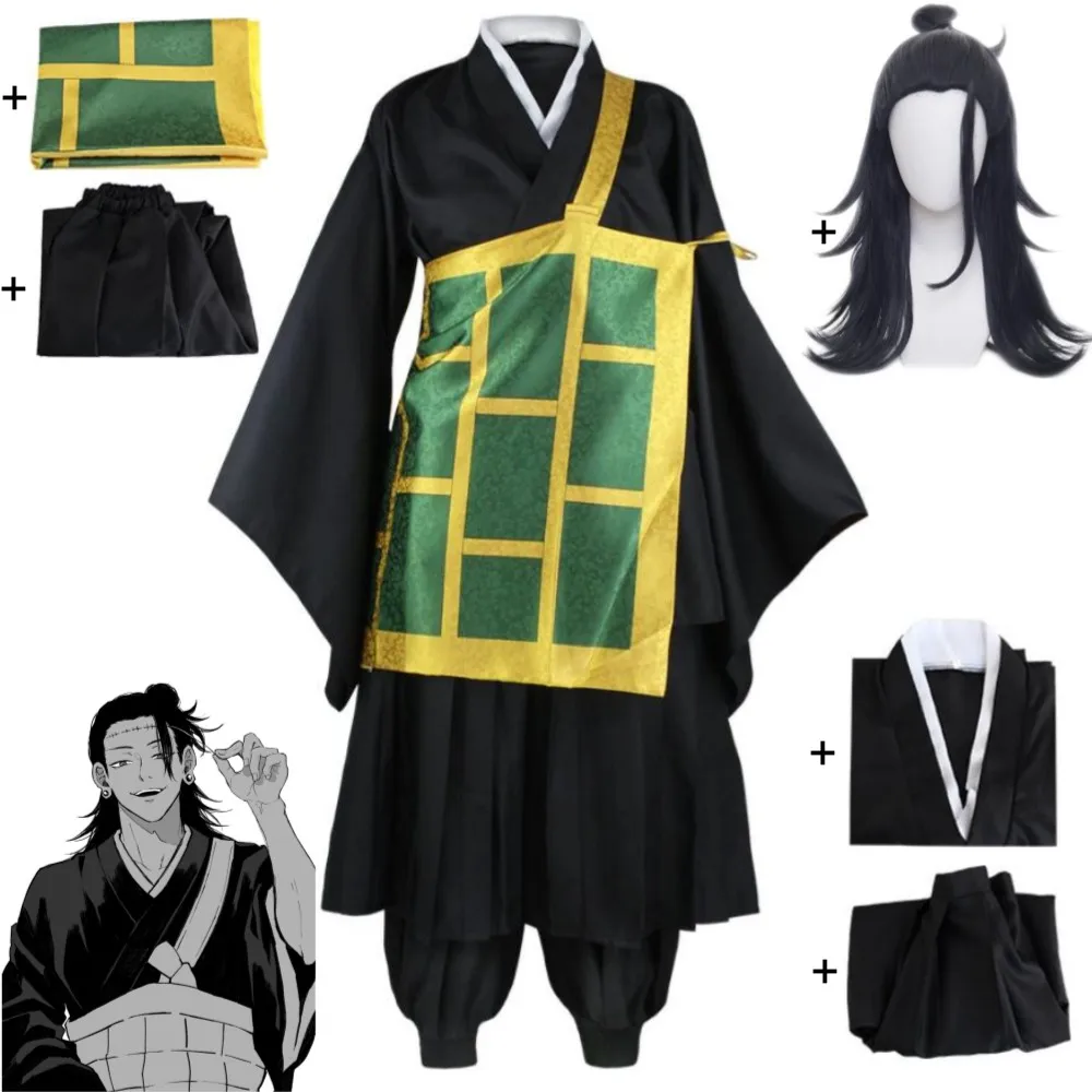 

Anime Jujutsu Kaisen Geto Suguru Cosplay Costume Wig Adult Kasaya Top Pants Skirt Halloween Carnival Party Black Kimono Suit