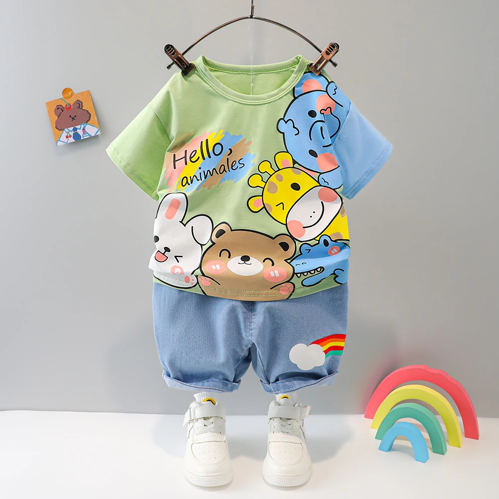 

Summer Boy Clothes 1 2 3 4 years old Cute Cartoon Fashionable Cotton Short Sleeve Casual Handsome Breathable Shorts Suit