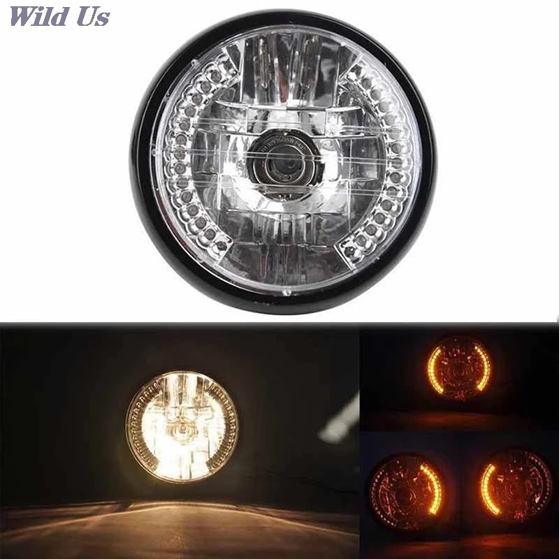 

Universal 7 Inch Motorcycle Headlight H4 35W LED Head Lamp 9 Wires Turn Signal Light Mount Bracket black