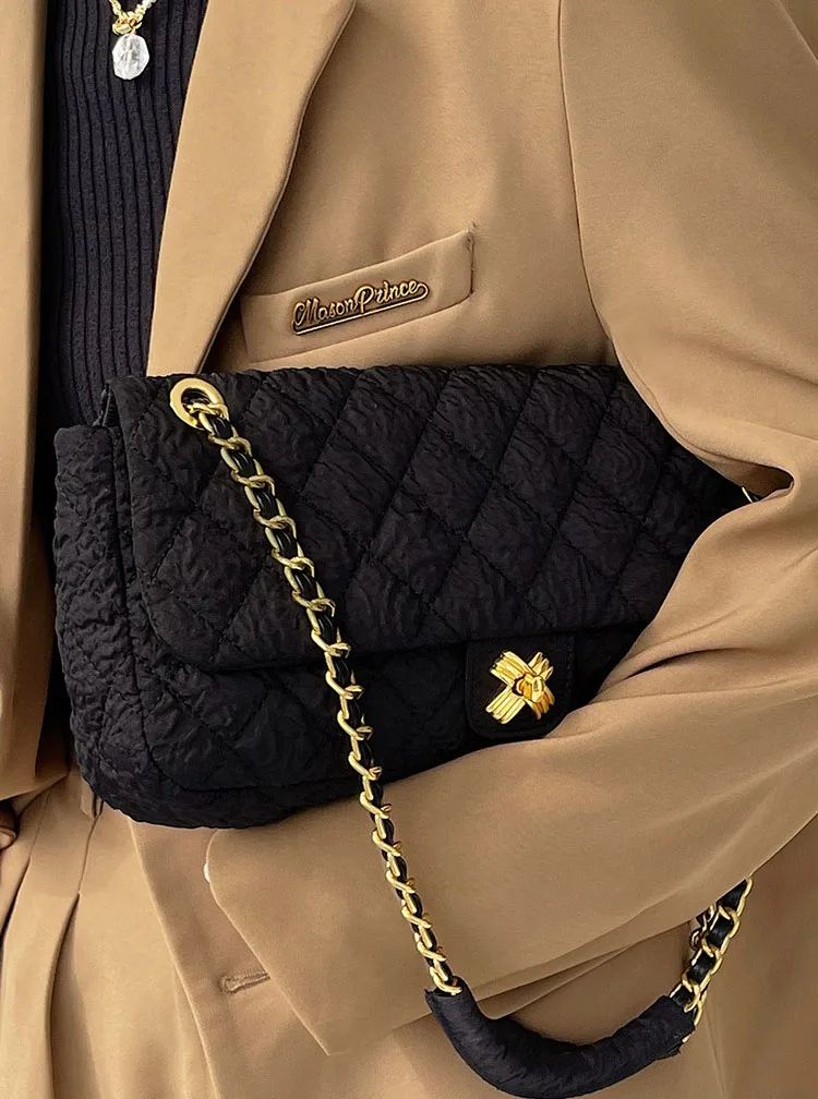 Small Fragrance Luxury Brand Chain Bag Women's 2022 New Trendy Fashion All-match Pleated Rhombus Bag Shoulder Messenger Handbag