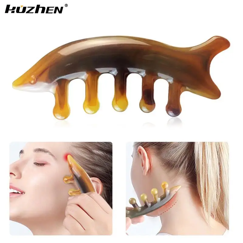 

Resin Shark Shape Wide Teeth Comb Head Meridian Massage Acupuncture SPA Relax Traditional Chinese Gua Sha Therapy Health Tool