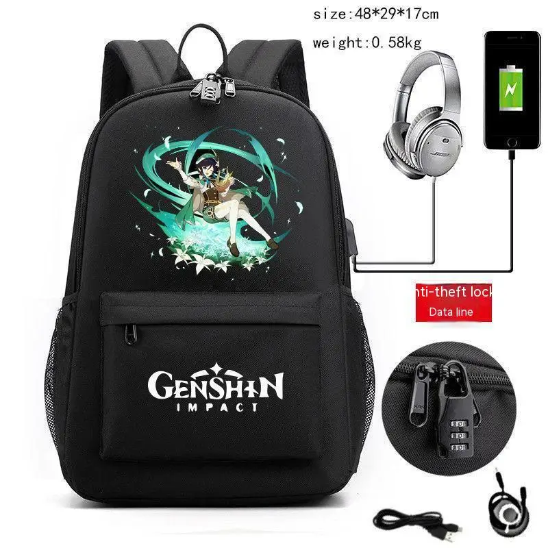 

Аниме охватывающий Genshin ударопрочный школьный портфель для младшей и старшей школы противокражный рюкзак из Оксфордской ткани износостойкая мужская сумка