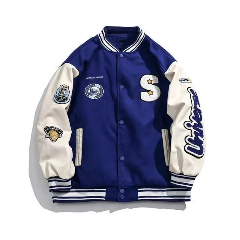 

Spring and autumn retro quilted embroidered baseball uniform jacket men women loose tide br street couple's shirt