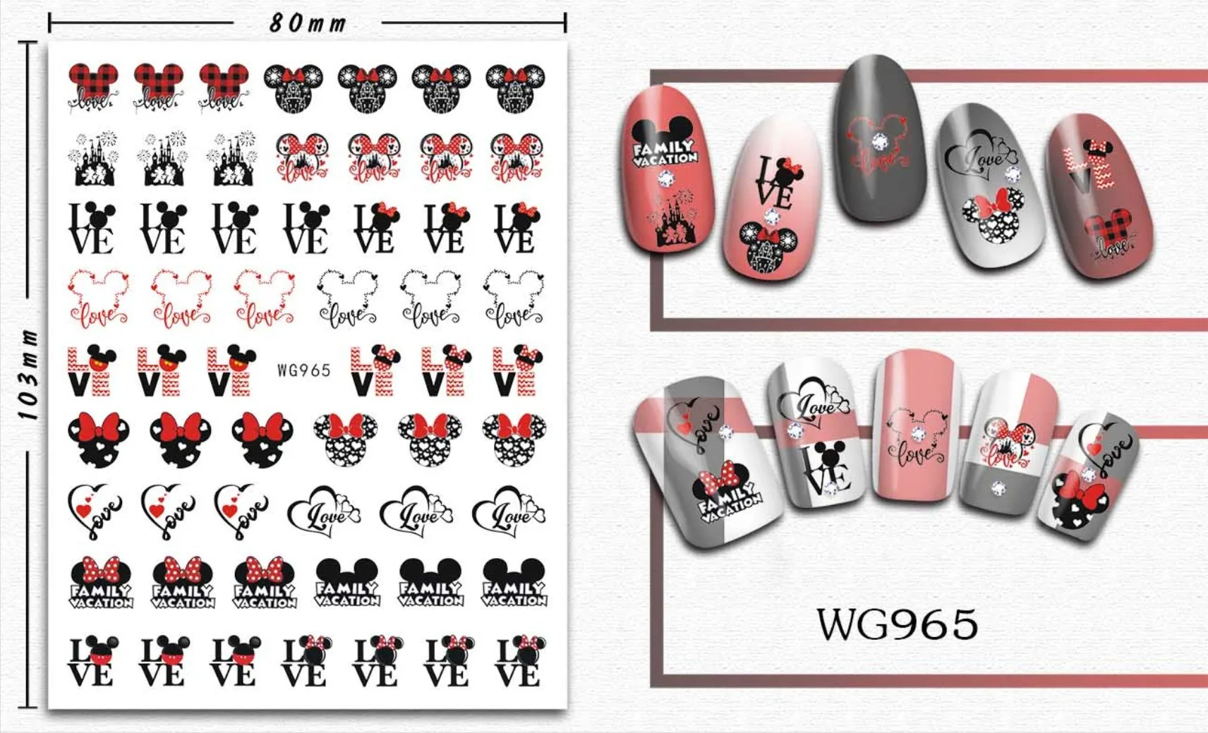 Disney Valentine's Day Cartoon Mickey Mouse Nail Sticker Decoration Princess Stitch 3D Art Supplies