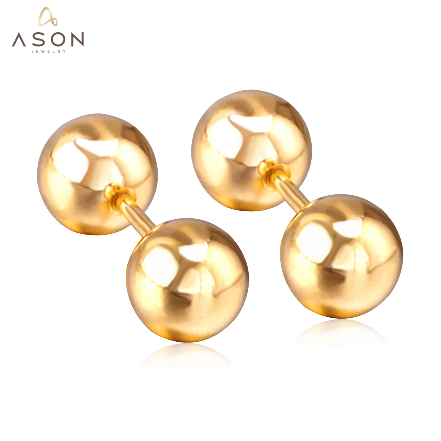 ASONSTEEL 8mm Size Double Ball Screw Piercing Stud Earrings Gold Color Stainless Steel Women Men Anti-allergy Fashion Jewelry