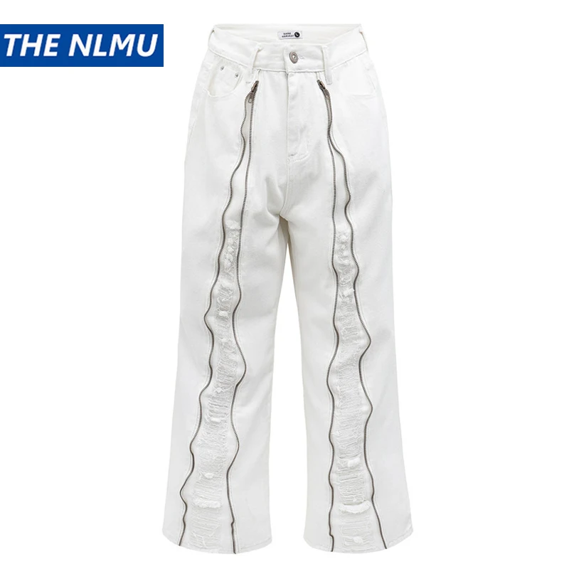 

Винтажные рваные джинсовые брюки 2023, мужские джинсы на молнии, дизайнерские хлопковые брюки в стиле Харадзюку, стиль хип-хоп, ретро, белые, черные
