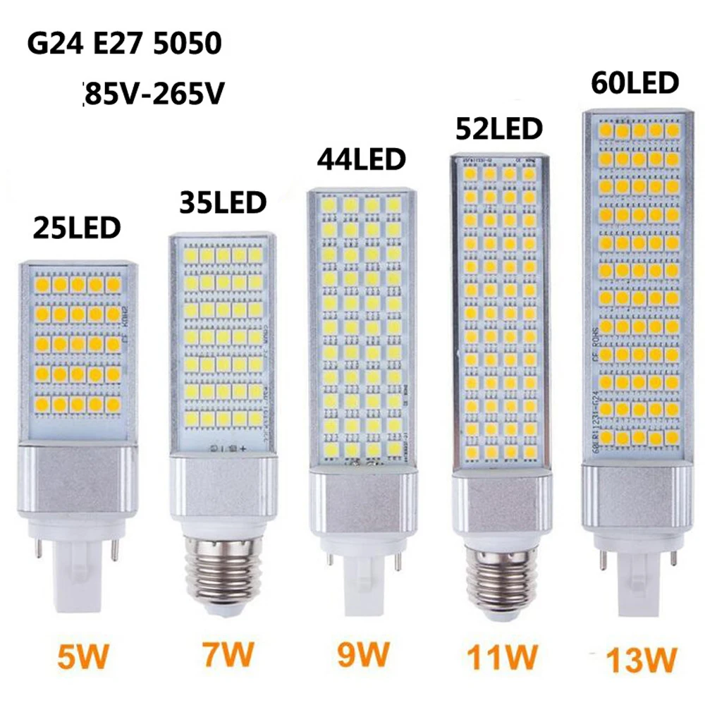 10pcs E27 G24 G23 5050 Corn Bulb Horizontal Plug Lamp Bar Bulb  5W 9W 15W 5050 Spotlight AC85V-265V Side light Warm White White