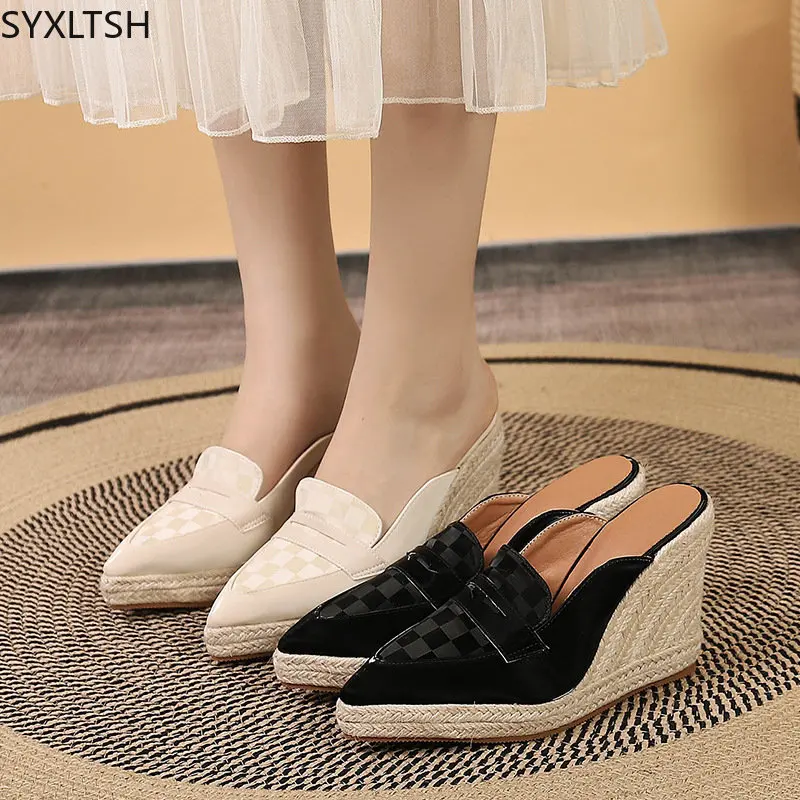 

Шлепанцы женские с острым носком, Роскошные туфли без задника, танкетка, высокий каблук, летняя обувь