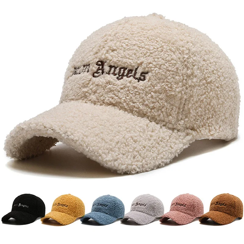 

Autumn Winter Artificial Lamb Wool Women Fashion Baseball Cap Outdoor Work Solid Teddy Velvet Thicken Warm Hip Hop Hat for Men