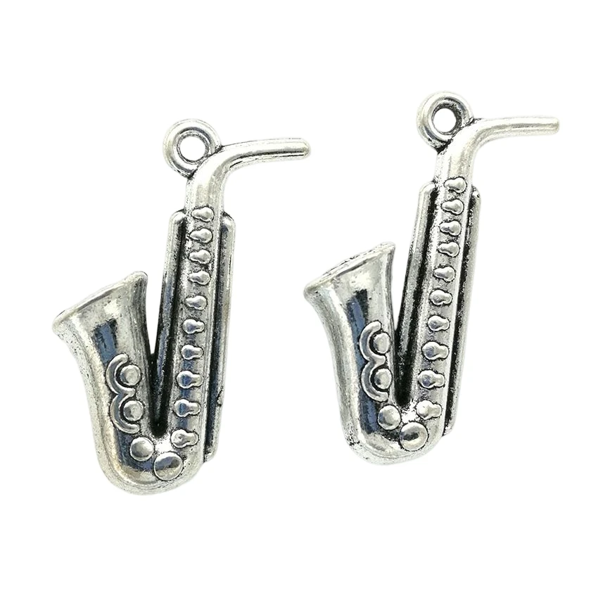 

32pcs Sax Saxophone Antique Silver Charms Pendants for Jewelry Making DIY 27*17mm