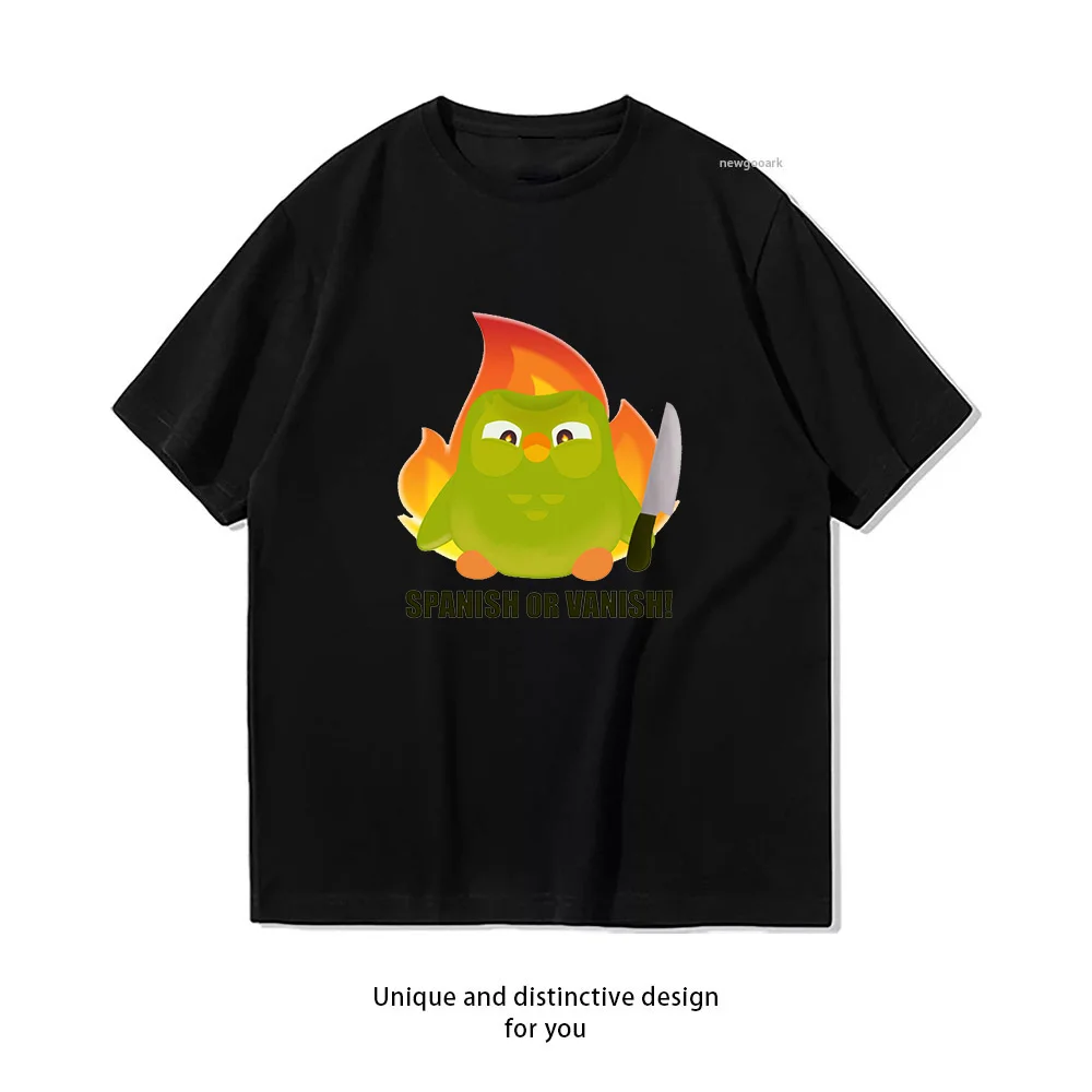 Фото Футболка Spanish or Vanish Duolingo для женщин и мужчин, летняя хлопковая футболка с графическим принтом, уличная одежда для взрослых, топы, футболки с коротким рукавом №2