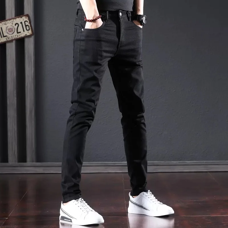 Casual Black Jeans Men Slim Fit Pencil Pants Fashion Streetwear Pure Color Denim Trousers CP2178
