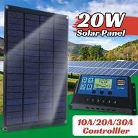 20w 18v solar panel kit complete with controller portable power bank solar charger for smartphone charger camping car boat rv